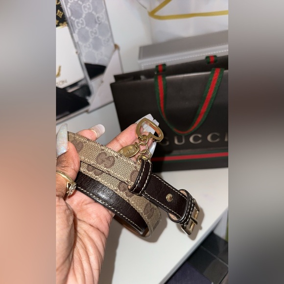 Gucci Accessories - Gucci canvas and leather belt with heart charm